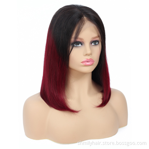 Shmily Wholesale Colorful Bob Wig 1b/99j Short Bob Cut Brazilian Human Hair Lace Front Wigs for Black Women Full and Thick Ends
